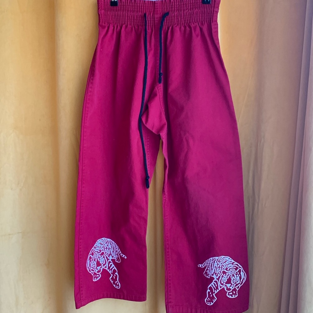 Vintage Century martial art karate red pants tiger logo draw string cotton
